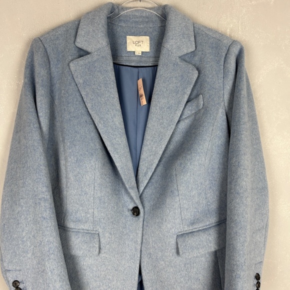 LOFT plus size 16 light blue coat mid length wool blend lined one button NEW - Picture 2 of 13